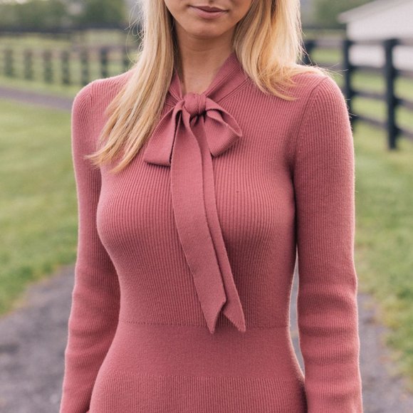 Gal Meets Glam Brianna Tie Neck Knit Dress G37 - Picture 7 of 12